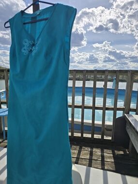 Calypso St. Barth Teal Sleeveless Midi Dress